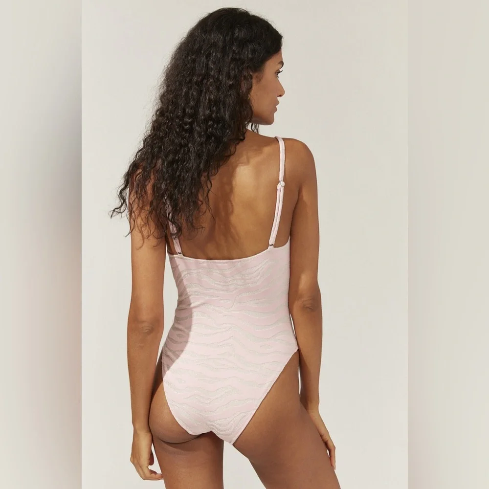Solid & Striped Women's Pink Silver 'the Taylor' One-piece Swimsuit Sz Large